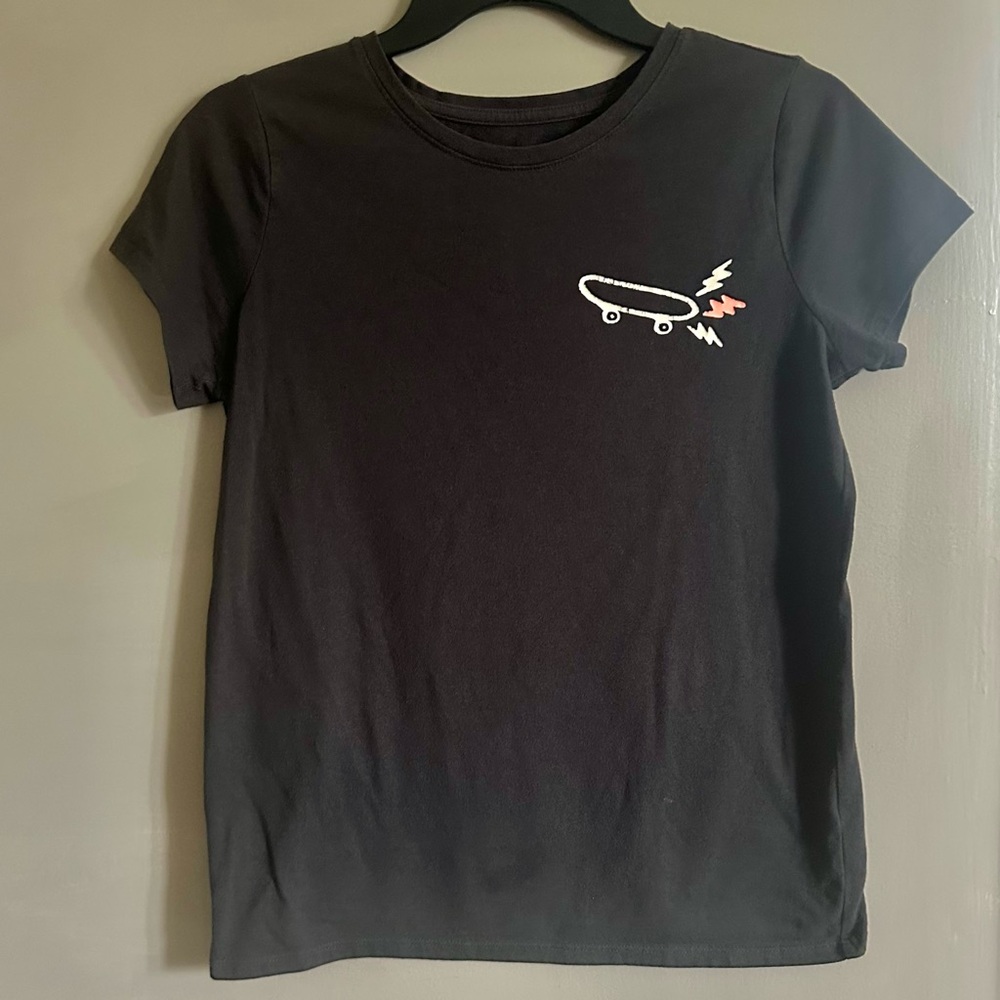Charcoal black unisex kids T-Shirt with Skateboard Design